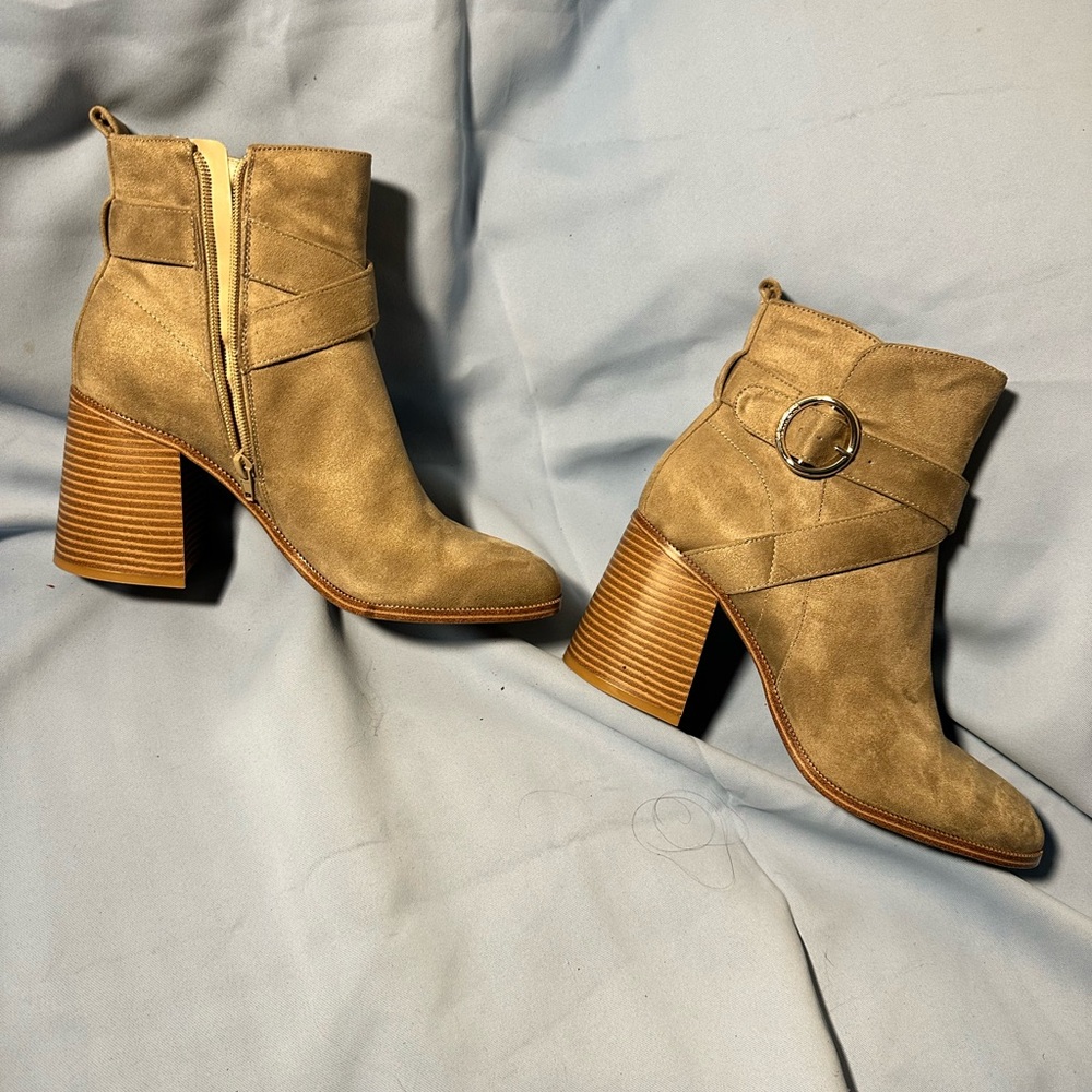 Nine West Tan Heeled Boots with Buckle Detail